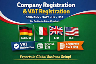 do company registration and vat registration in germany, italy, eu,  UK, or USA