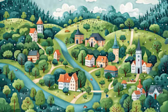 create detailed 2d map illustration for children