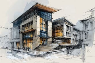 draw an architectural sketch for commercial use