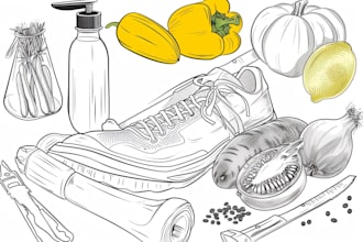 draw detailed line art of any kinds product, food, sketch