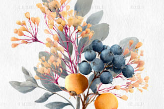 create digital botanical watercolor clipart of flowers