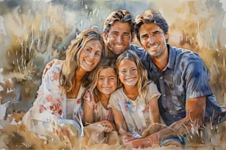 draw family or group portrait illustration from photo