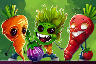 creat a unique fruit and vegetable character, logo, mascot