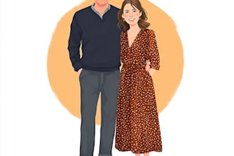 cute portrait, couple, family cartoon illustration gift