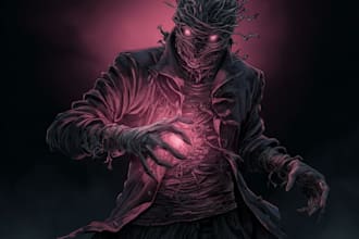 draw your character in a dark fantasy, horror or manga style