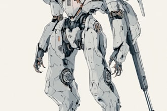 draw  and robot reference sheet in anime style