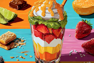 create vibrant food pop art illustration for wall decor