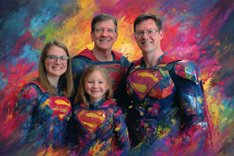 illustrate yourself as a marvelous family superhero portrait