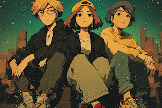 do custom anime manga album cover art in hip hop retro style