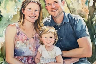 create a watercolor family portrait