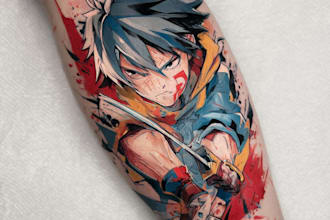 tattoo illustration anime style in lines