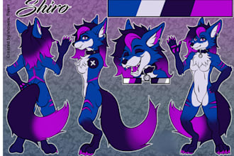 draw custom furry ref sheet, anthro character design for fursuit commission