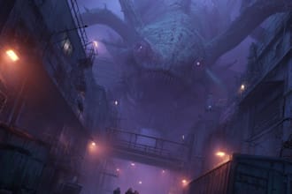 do sci fi horror and fantasy scene concept art illustration