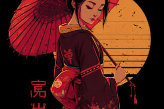 do a japanese t shirt illustration