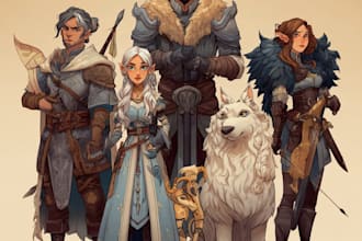 draw your dnd rpg character or party illustration art