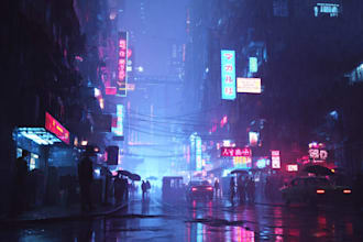 design a cyberpunk futuristic city and background