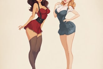 design a modern sexy pin up girl illustration for posters or merch