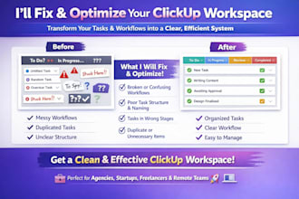 fix and optimize your clickup setup workflows sprint boards and automation