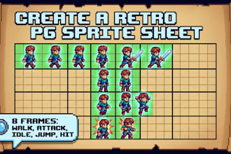 make pixel game art animation, retro pixel art illustration, 2d sprite sheet