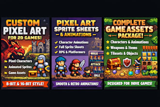 design custom retro pixel art for 2d games, sprite sheets, and game assets