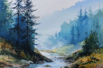 paint realistic landscape watercolor painting illustration