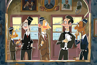 draw a full cartoon illustration