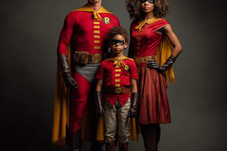 draw a superhero caricature for a family or a business group