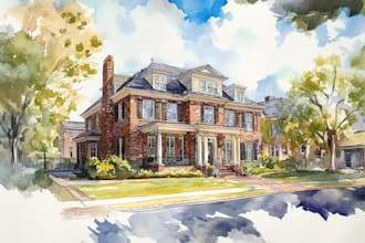 do an watercolor house portrait