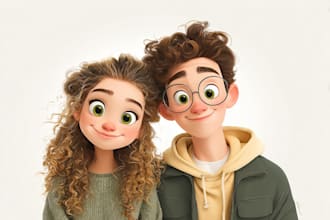 design fairytale disney couple digital portrait