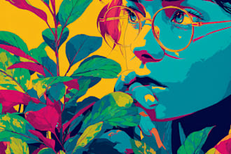 illustrate you and plants, colorful, flat art, pop art