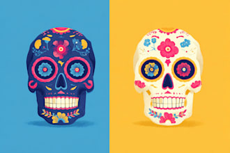 create vintage, oldschool skull illustrations in flat colors