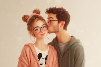 drawing a cartoon disney couple portrait
