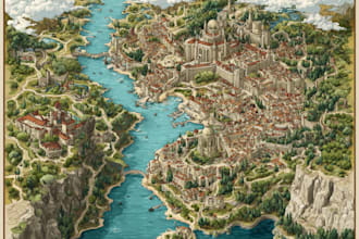 make marvelous vintage fantasy vector map, illustration