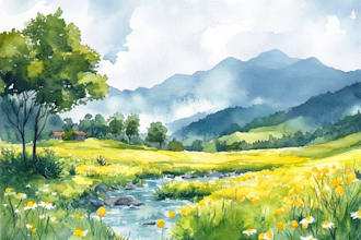 draw a watercolor landscape illustration