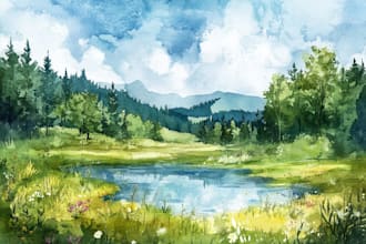 draw a watercolor landscape illustration
