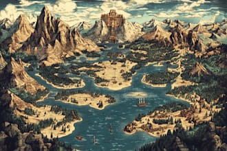 make map illustration of cities, fantasy, travel art