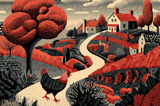 draw a line illustration, a linocut or an engraving
