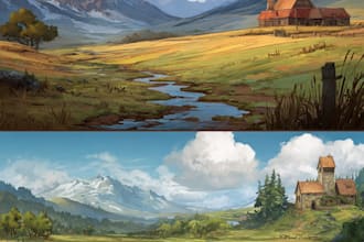 illustrate environments, landscapes, board game, concept art