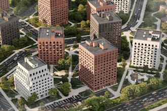 renovate large scale residential complex,landscape render,story apartment design