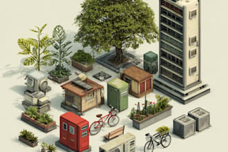 create a modern isometric objects and environment art