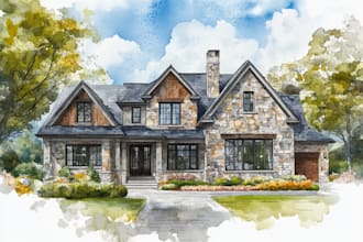 draw a watercolor house painting