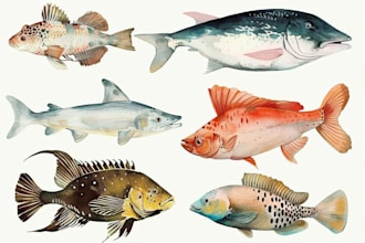 do an illustration of colored fish and marine species