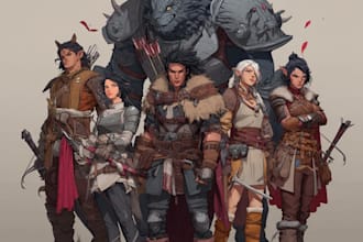 do group party character art, dnd party