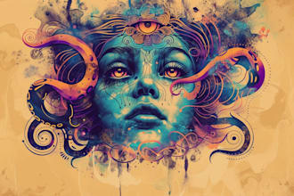 create mythical psychedelic retro vintage logo illustration