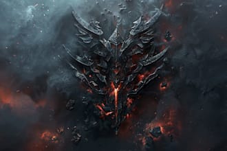 make 2d fantasy, sci fi, rpg game logo title in dark theme
