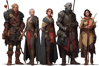 do group party character art, dnd party