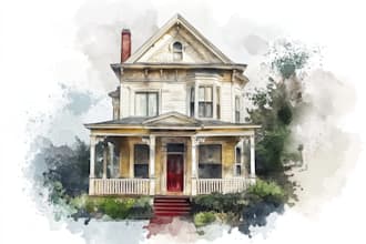 draw a watercolor house painting