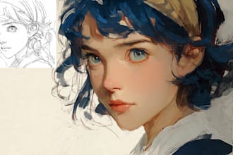 draw your oc or portraits in a cute anime semirealist art