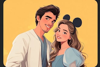 drawing a cartoon disney couple portrait