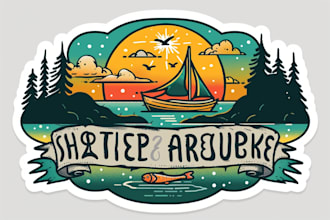 draw camping and fishing for t shirt logo badge